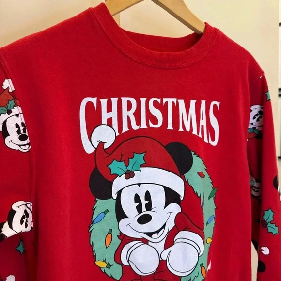 Disney Women's M Mickey Mouse Christmas Pullover Red Sweatshirt Holiday - Picture 6 of 13